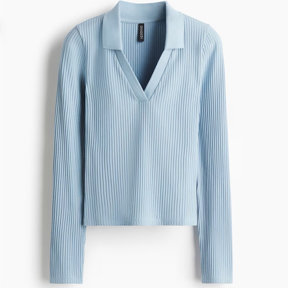 H&M Light Blue Ribbed Top with Collar
